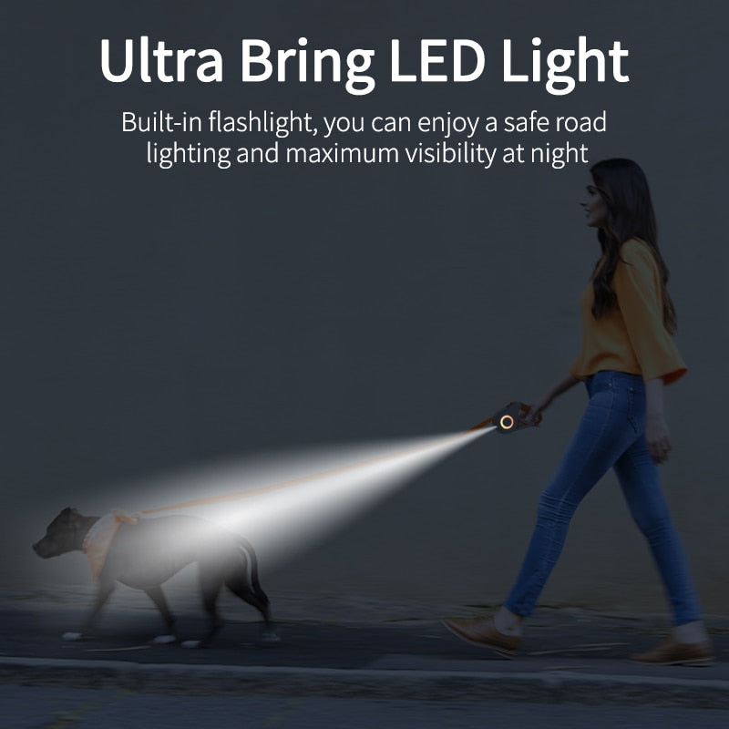Automatic Retractable Dog Leash with LED Flashlight (16 Feet)